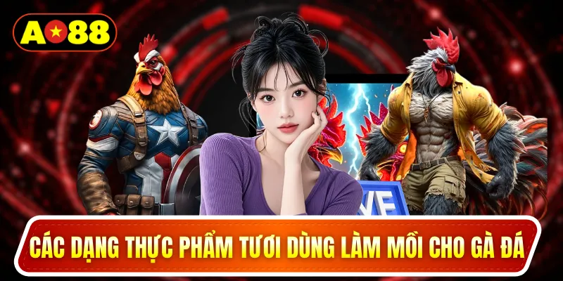 Các dạng thực phẩm tươi dùng làm mồi cho gà đá